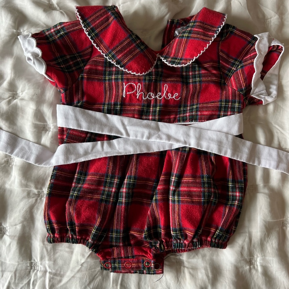 The Bella Bean Tartan Romper. Monogrammed - PHOEBE. 3 mo
